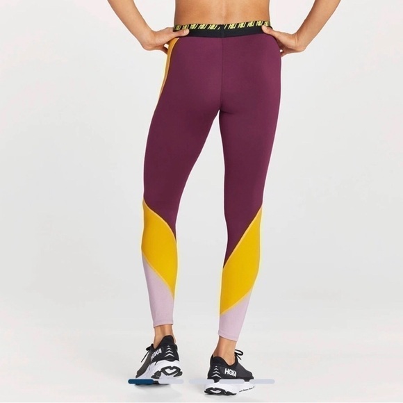 Hoka Hupana Performance Tights Workout Exercise Leggings Purple Yellow Small - Picture 2 of 16